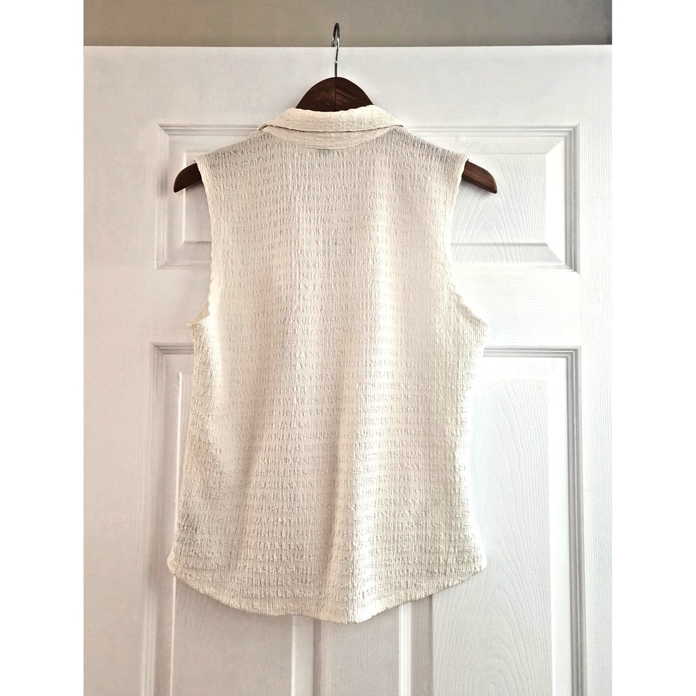 Women's Collared Sleeveless Ruched Top By Sanctuary Ivory  in XL - Picture 2 of 14